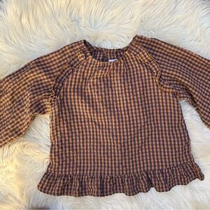 Zara Kids Brown and Black Checkered Blouse size 3-4T